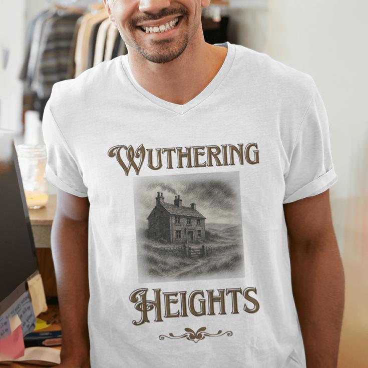 Bronte Novel Wuthering Heights Moorland Gothic Book Cover Men's V-Neck T-Shirt Bronte Novel Wuthering Heights Moorland Gothic Book Cover Men's V-Neck T-Shirt