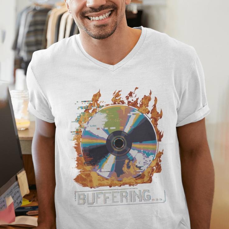 Buffering Glitched CD On Fire 2000s Nostalgia Men's V-Neck T-Shirt Buffering Glitched CD On Fire 2000s Nostalgia Men's V-Neck T-Shirt