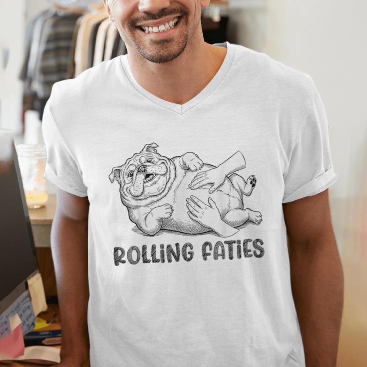 Bulldog Rolling Fatties Dog Mom Dad Owner Men's V-Neck T-Shirt