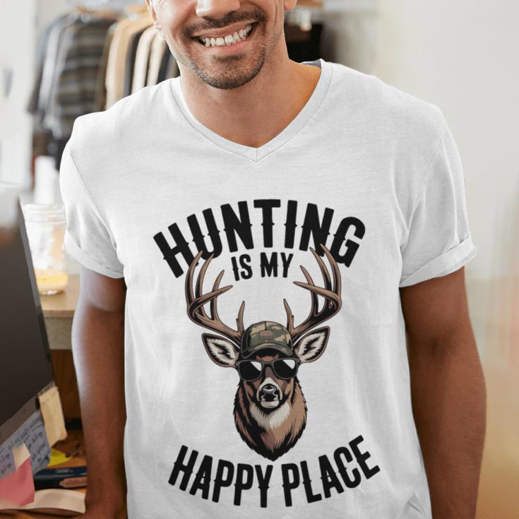Camo Deer Hunting Is My Happy Place Dad Hunter Men's V-Neck T-Shirt