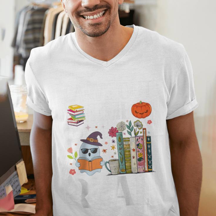 Carve Out Time To Read Halloween Ghost Books Raglan Baseball Tee Men's V-Neck T-Shirt