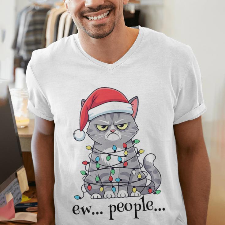 Cat Ew People Adult Humor Introvert Anti-Social Men's V-Neck T-Shirt