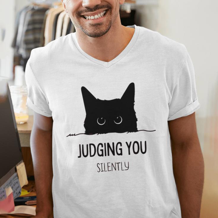 Cat Judging You Silently Cat Mom Dad Premium Tri-Blend Men's V-Neck T-Shirt