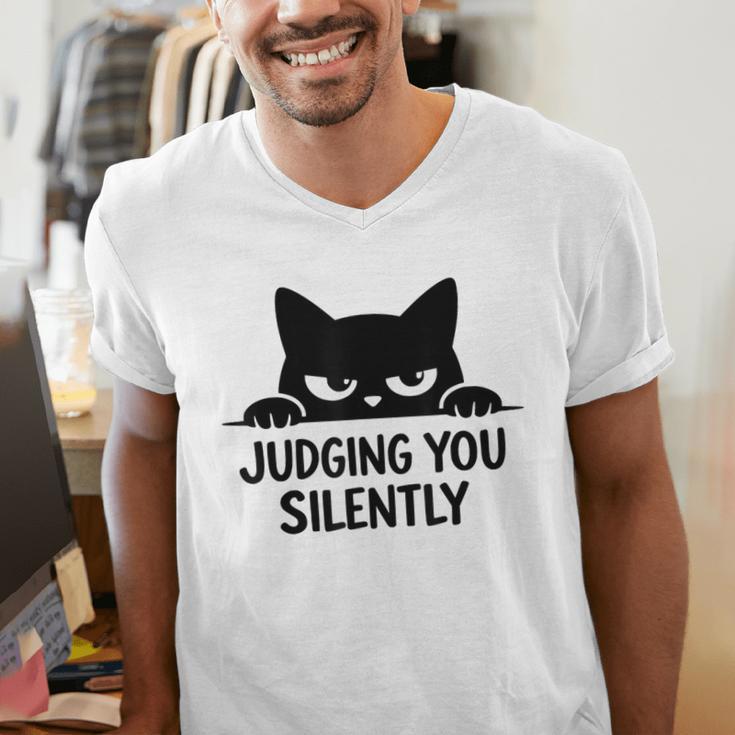 Cat For Cat Lover Mom Dad Cat Judging You Silently Men's V-Neck T-Shirt