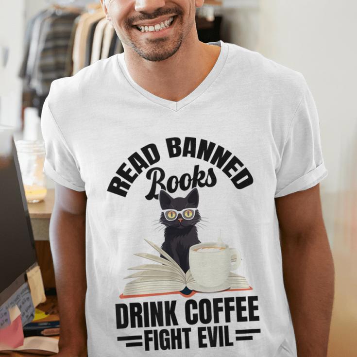 Cat I Read Banned Books Shirt Bookworm Avid Reader For Men Women Kids Men's V-Neck T-Shirt