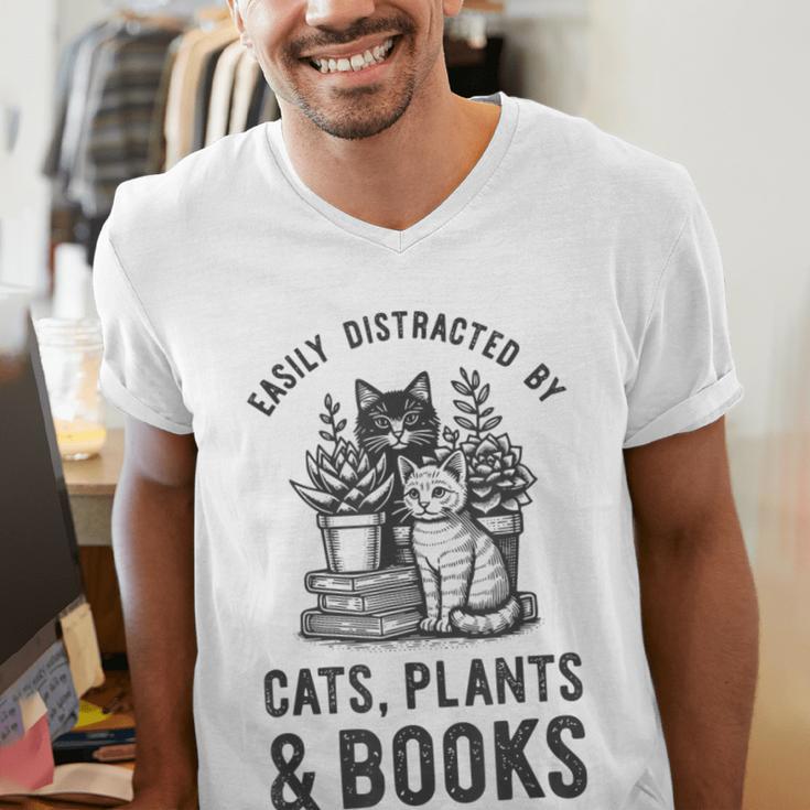 Cats Plants And Books Shirt Plant Lover Gardening Men's V-Neck T-Shirt