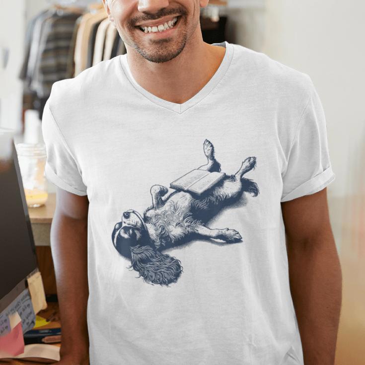 Cavalier King Charles Spaniel Book Nap Vintage Dog Mom Dad Men's V-Neck T-Shirt Cavalier King Charles Spaniel Book Nap Vintage Dog Mom Dad Men's V-Neck T-Shirt