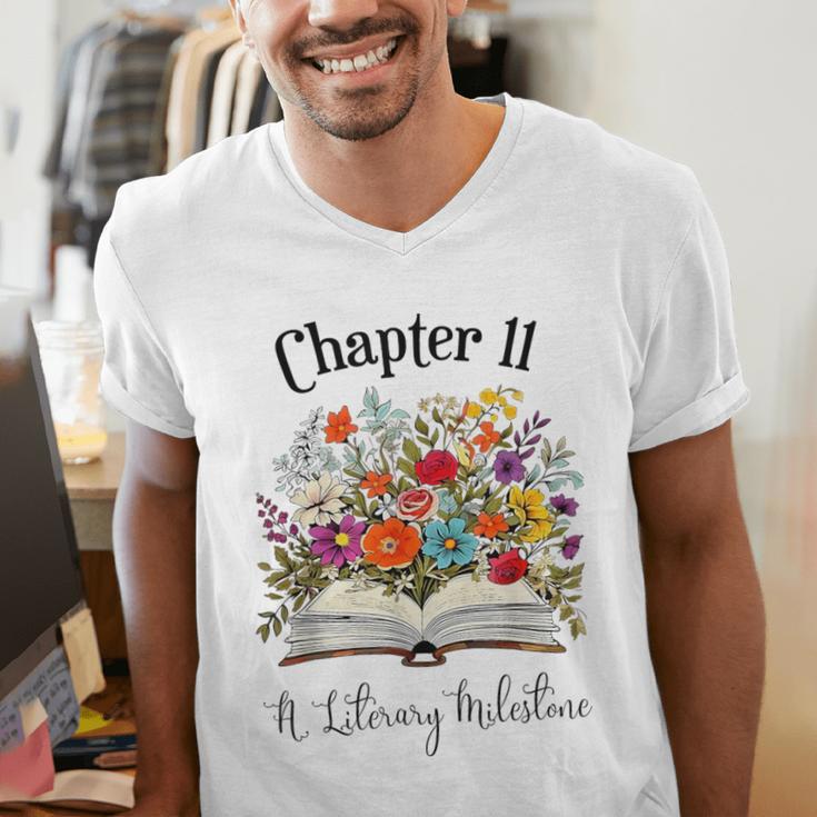 Chapter 11 Years Old 11th Birthday Wildflower Book Lover Men's V-Neck T-Shirt Chapter 11 Years Old 11th Birthday Wildflower Book Lover Men's V-Neck T-Shirt