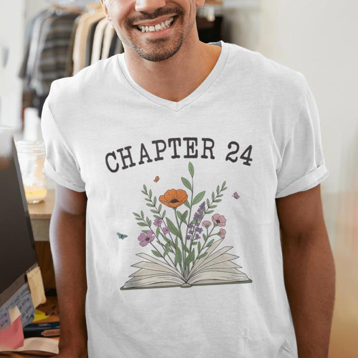 Chapter 24 Book Lovers & Readers 24th Birthday Wildflowers Men's V-Neck T-Shirt Chapter 24 Book Lovers & Readers 24th Birthday Wildflowers Men's V-Neck T-Shirt