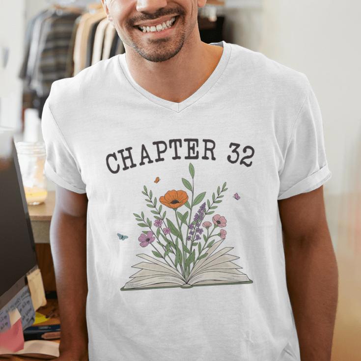 Chapter 32- Book Lovers & Readers 32nd Birthday Wildflowers Premium Tri-Blend Men's V-Neck T-Shirt