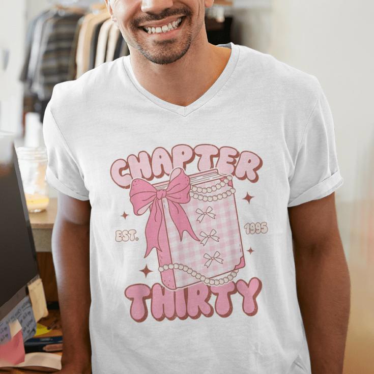 Chapter Thirty Est 1995 Cute 30th Birthday Book Bow Coquette Men's V-Neck T-Shirt Chapter Thirty Est 1995 Cute 30th Birthday Book Bow Coquette Men's V-Neck T-Shirt