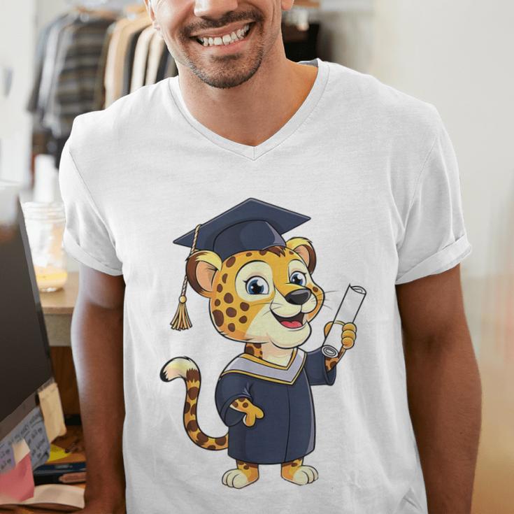Cheetah Graduation Cute Kindergarten Elementary High School Men's V-Neck T-Shirt