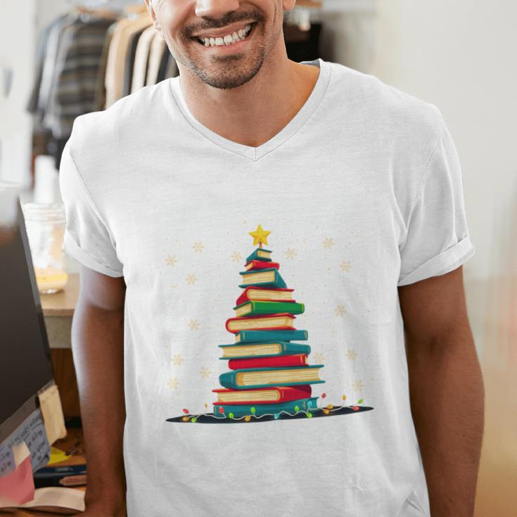Christmas Tree Of Books Holiday Men's V-Neck T-Shirt Christmas Tree Of Books Holiday Men's V-Neck T-Shirt