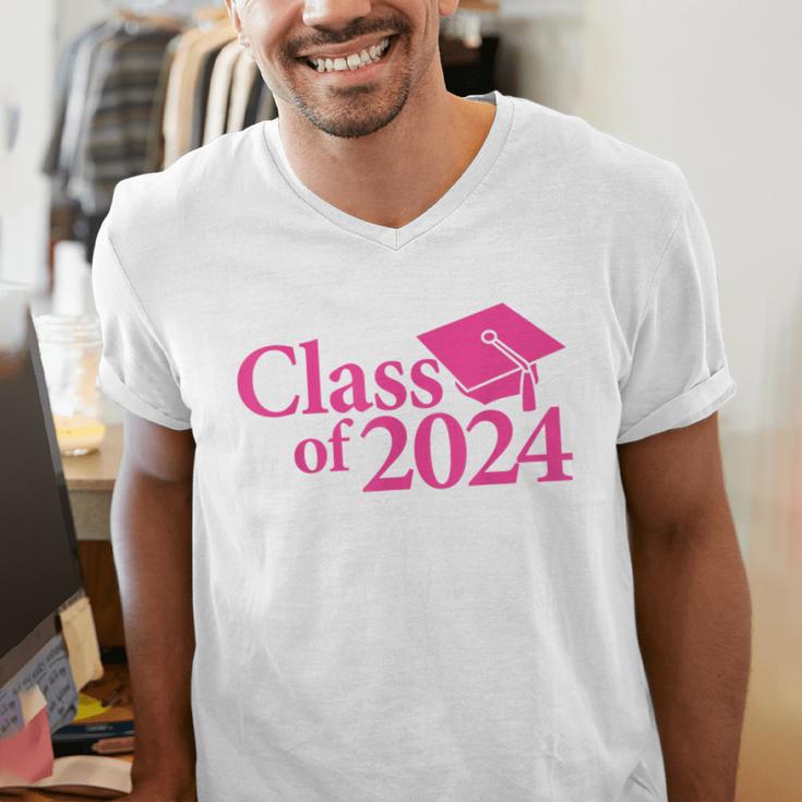 Class Of 2024 Pink For Girls And Women Graduation Men's V-Neck T-Shirt