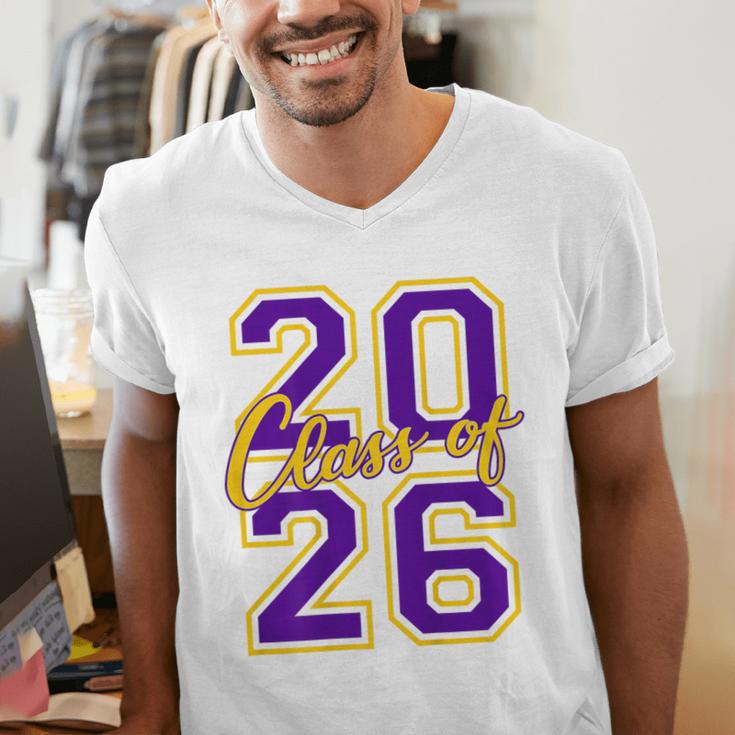 Class Of 2026 Graduation Varsity Purple Yellow On The Back Men's V-Neck T-Shirt