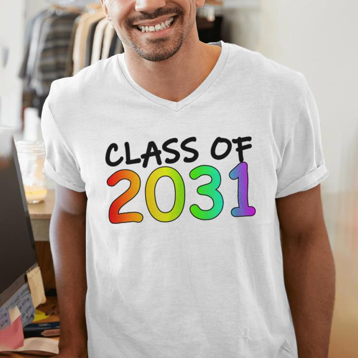 Class Of 2031 Pre-K -12th Grade Hand Prints Space Graduation Men's V-Neck T-Shirt