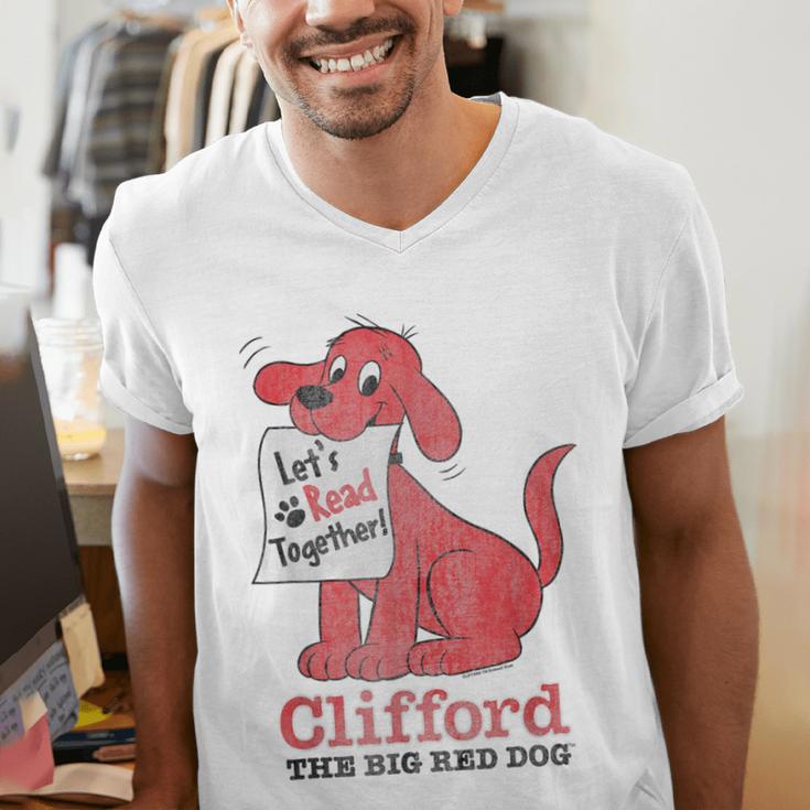 Clifford The Big Red Dog Let's Read Together Vintage Book Men's V-Neck T-Shirt