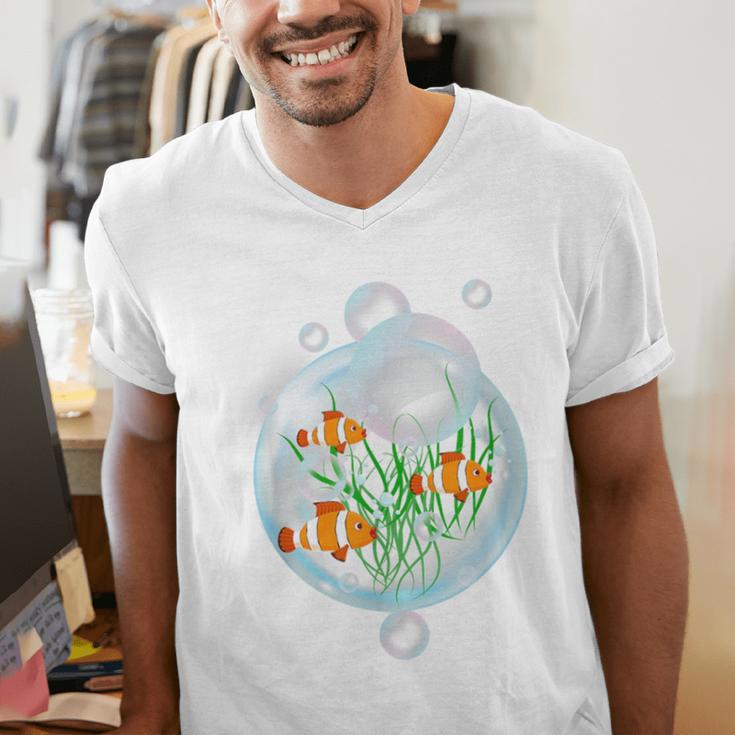 Clownfish Anemonefish Bubbles Water Frutiger Aero Y2K Style Men's V-Neck T-Shirt Clownfish Anemonefish Bubbles Water Frutiger Aero Y2K Style Men's V-Neck T-Shirt