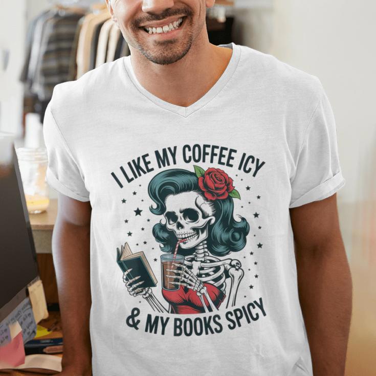 I Like My Coffee ICY & My Books Spicy For Book Lovers Men's V-Neck T-Shirt