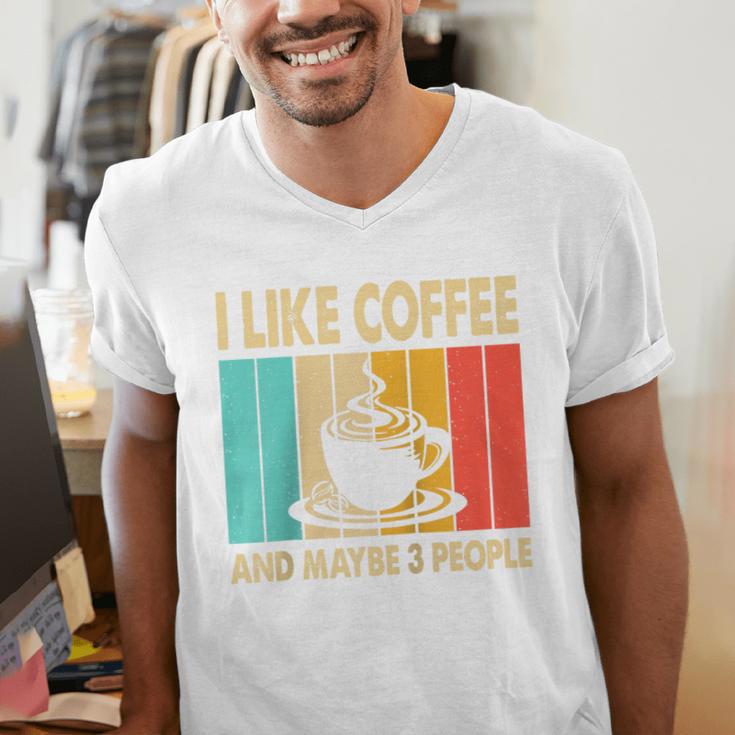 I Like Coffee And Maybe 3 People Introvert Anti-Social Raglan Baseball Tee Men's V-Neck T-Shirt I Like Coffee And Maybe 3 People Introvert Anti-Social Raglan Baseball Tee Men's V-Neck T-Shirt