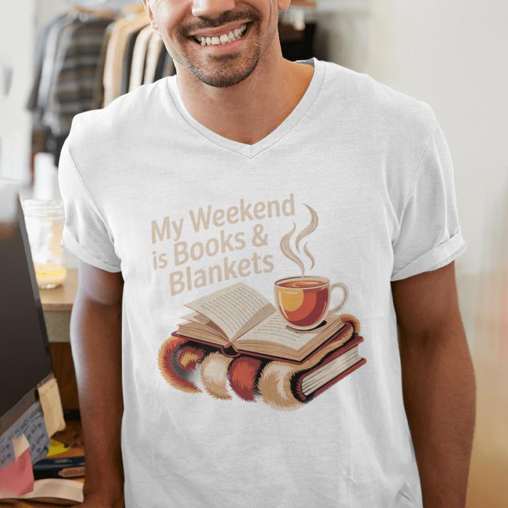 Cozy My Weekend Is Books Blankets Reading Tea Lover Premium Men's V-Neck T-Shirt Cozy My Weekend Is Books Blankets Reading Tea Lover Premium Men's V-Neck T-Shirt