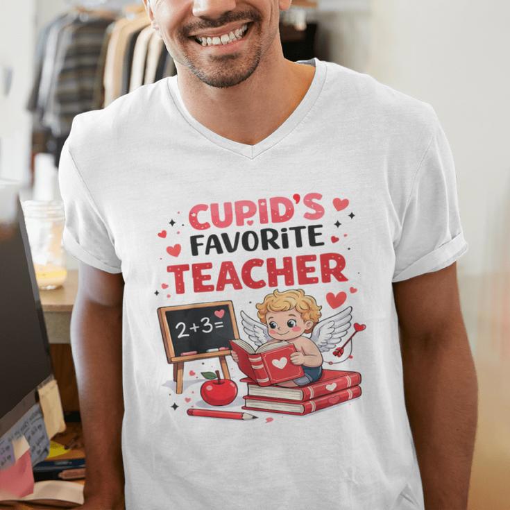 Cupid's Favorite Math Teacher Valentine Reading Book Women Men's V-Neck T-Shirt