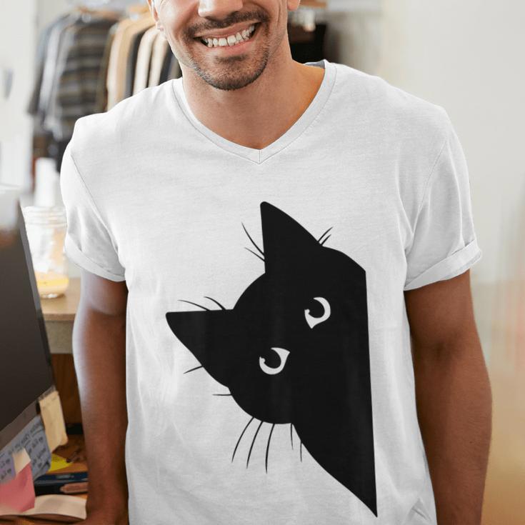 Curious Cat Peeking Sneaky Cat Cat Mom Cat Dad Men's V-Neck T-Shirt