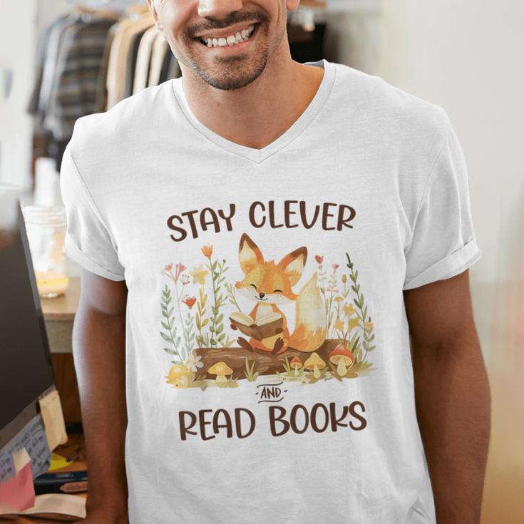 Cute Fox Stay Clever Read Books For Librarian Or Bookworm Men's V-Neck T-Shirt Cute Fox Stay Clever Read Books For Librarian Or Bookworm Men's V-Neck T-Shirt