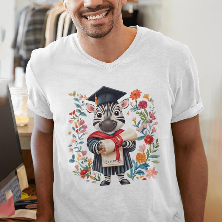 Cute Graduation Zebra Holding DiplomaShirt Men's V-Neck T-Shirt
