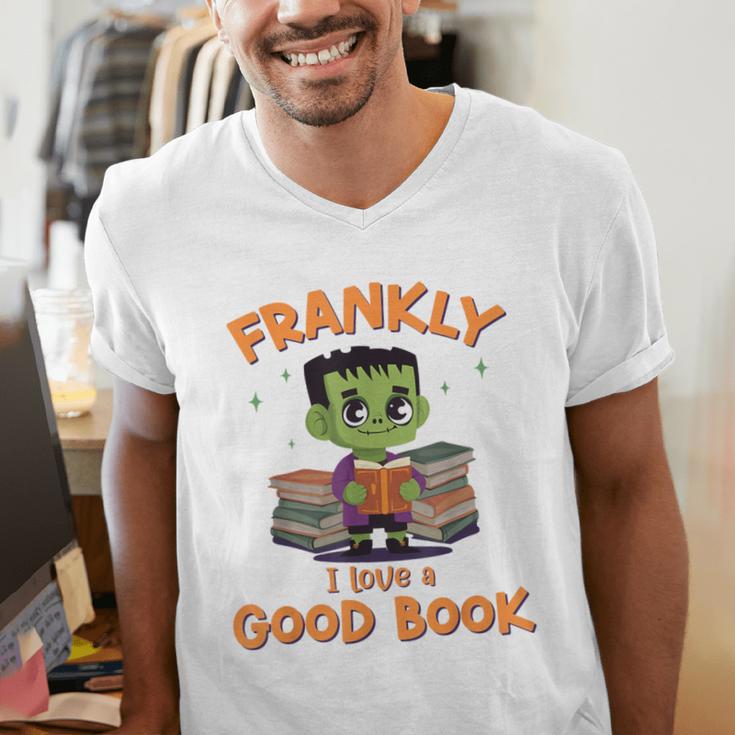 Cute Halloween Teacher Librarian Frankenstein Reading Books Men's V-Neck T-Shirt