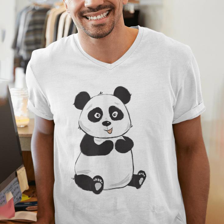 Cute Introvert Vibes – Panda Hello & Goodbye Men's V-Neck T-Shirt Cute Introvert Vibes – Panda Hello & Goodbye Men's V-Neck T-Shirt