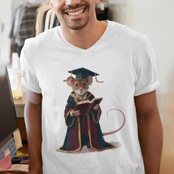 Cute Mouse Reading Book Graduation Men's V-Neck T-Shirt