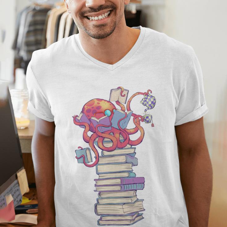 Cute Octopus Bookworm Fun Reading Tee For Book Lovers Men's V-Neck T-Shirt Cute Octopus Bookworm Fun Reading Tee For Book Lovers Men's V-Neck T-Shirt