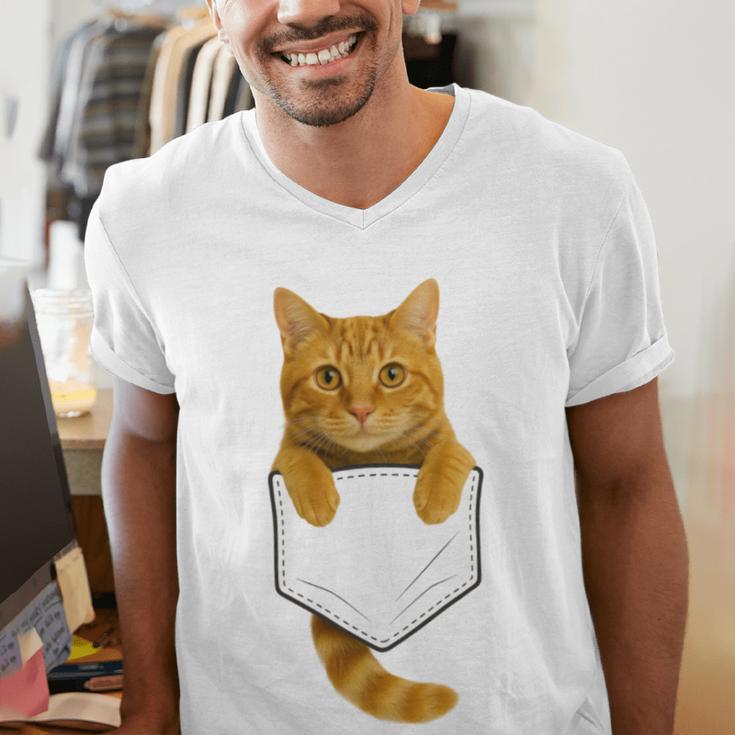Cute Tabby Cat Pocket Cat Mom Cat Dad Cat Lover Men's V-Neck T-Shirt