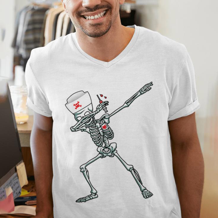 Dabbing Skeleton Nurse Halloween Graduation Men's V-Neck T-Shirt