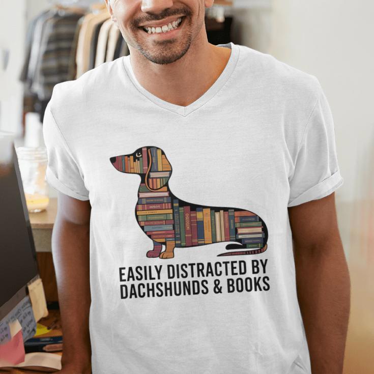 Dachshund Dog Dachshund Decor Books Nerds Dachshund Men's V-Neck T-Shirt Dachshund Dog Dachshund Decor Books Nerds Dachshund Men's V-Neck T-Shirt