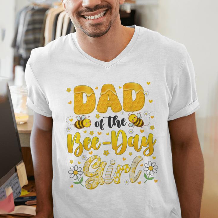 Dad Of The Bee Day Girl Flower Birthday Family Matching Men's V-Neck T-Shirt