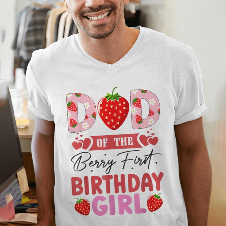 Dad Of The Berry First Birthday Girl Sweet Strawberry Men's V-Neck T-Shirt Dad Of The Berry First Birthday Girl Sweet Strawberry Men's V-Neck T-Shirt