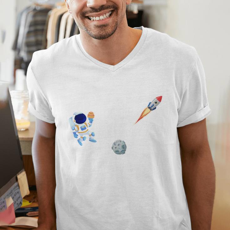 Dad Of The Birthday Boy Space Astronaut Birthday Family Men's V-Neck T-Shirt