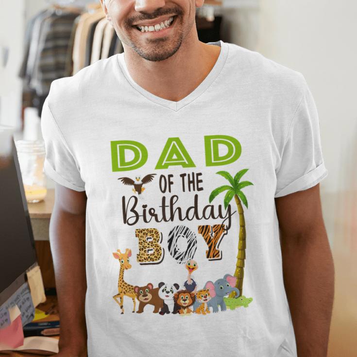 Dad Of The Birthday Boy Wild Zoo Theme Safari Party Men's V-Neck T-Shirt