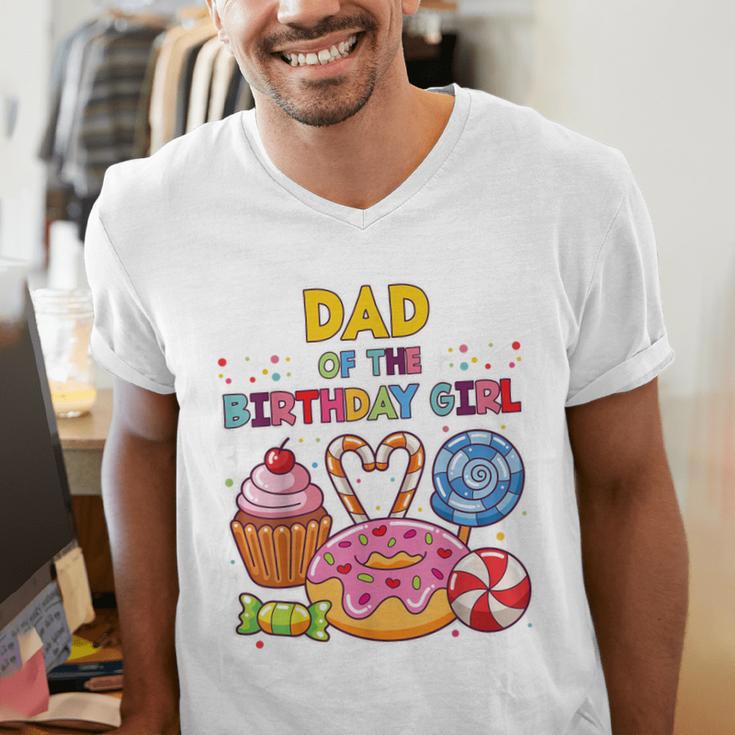 Dad Of The Birthday Girl Candyland Colorful Lollipop Party Men's V-Neck T-Shirt