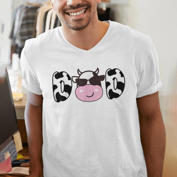 Dad Of The Birthday Girl Cow Daddy Papa Bday Matching Men's V-Neck T-Shirt
