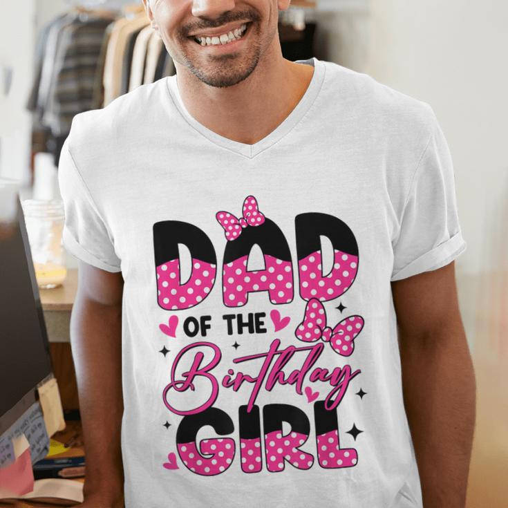 Dad Of The Birthday Girl Pink Family Birthday Girls Party Men's V-Neck T-Shirt