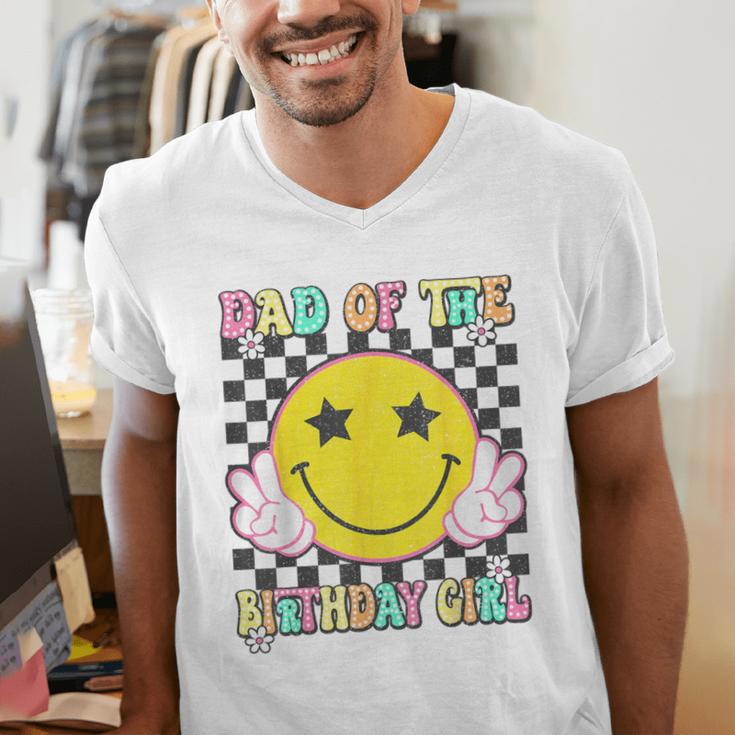 Dad Of The Birthday Girl Retro Family Matching Party Bday Men's V-Neck T-Shirt