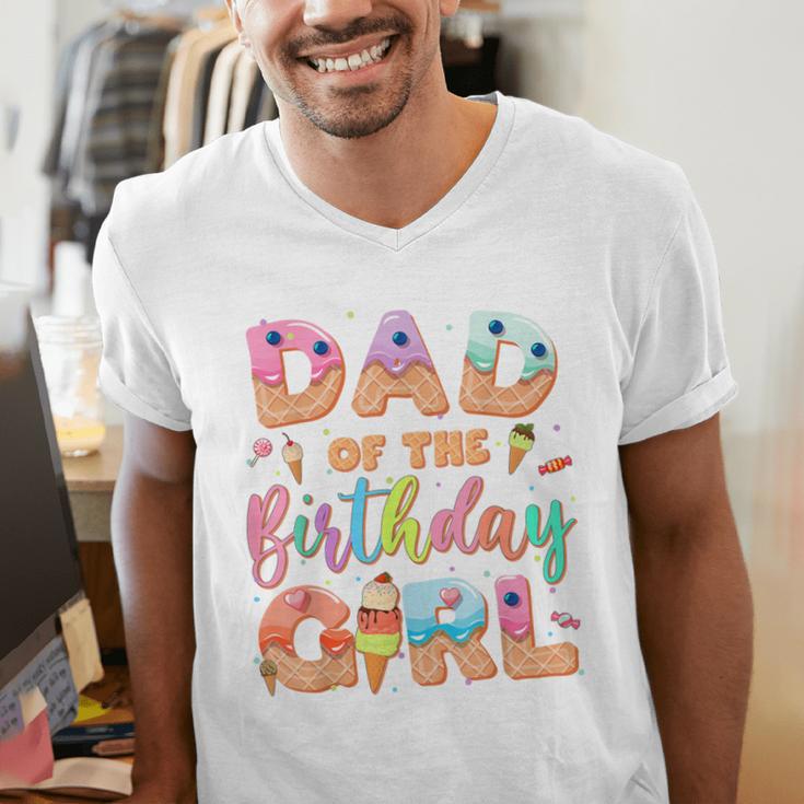 Dad Of The Birthday Ice Cream Family Matching Party Men's V-Neck T-Shirt