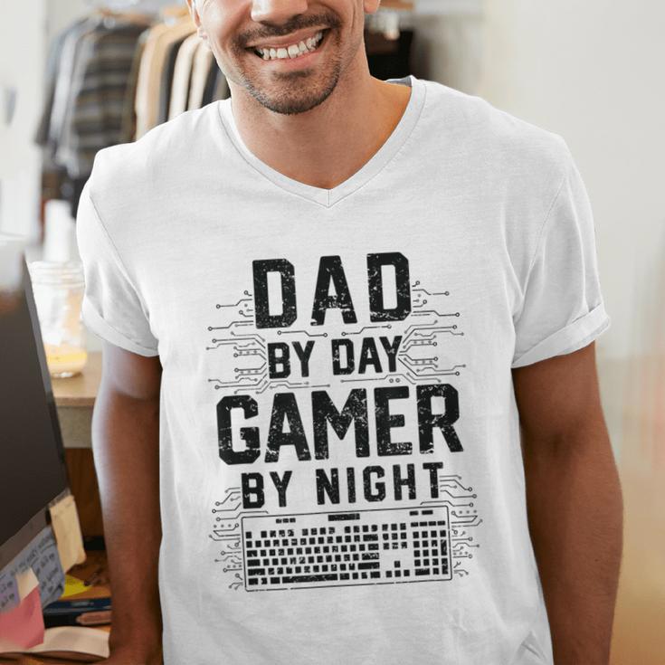 Dad By Day Gamer By Night Father's Day Gaming Men's V-Neck T-Shirt