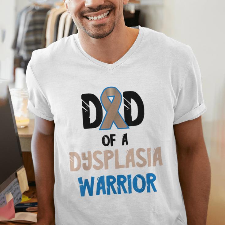 Dad Of A Hip Dysplasia Warrior Beige Blue Hip Dysplasia Men's V-Neck T-Shirt