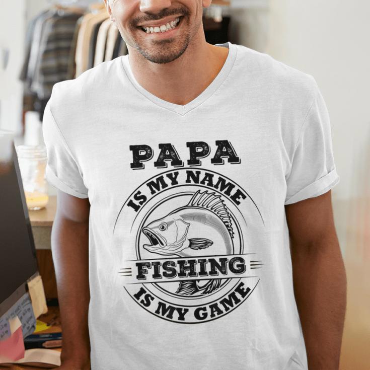 Dad Is My Name Fishing Is My Game Loves Fishing Men's V-Neck T-Shirt