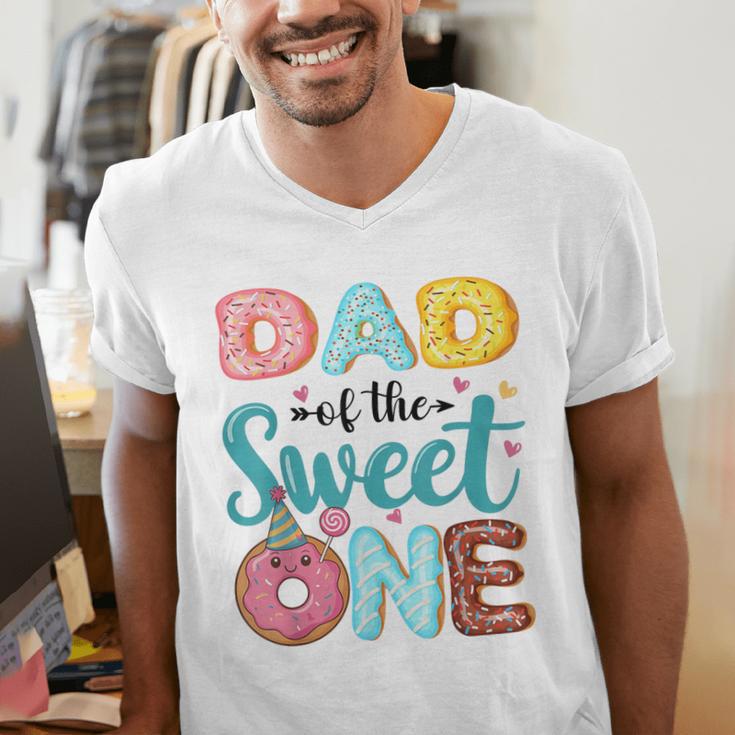 Dad Of The Sweet One 1st Birthday Girl Donut Party Men's V-Neck T-Shirt