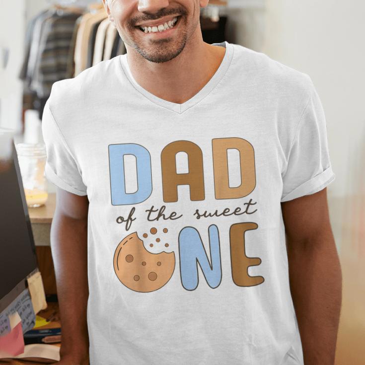 Dad Of The Sweet One Cookies And Milk 1st Birthday Party Men's V-Neck T-Shirt Dad Of The Sweet One Cookies And Milk 1st Birthday Party Men's V-Neck T-Shirt